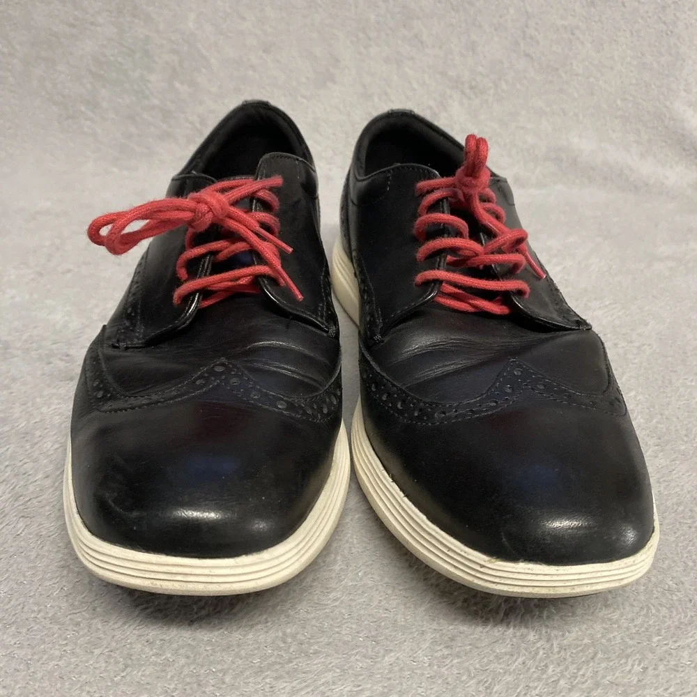 Cole Haan Shoes Mens 10.5 Black Leather Lace Up Grand OS Oxford Wingtip Comfort